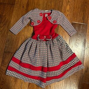 Toddler Girls Red, White, & Black Houndstooth Dress w/ Matching Jacket - Size 4